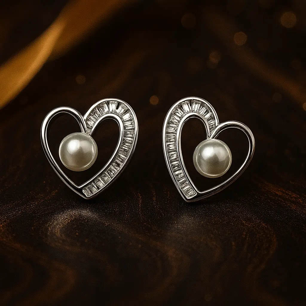 Classic Heart Shape Earrings with Pearl Centerpiece