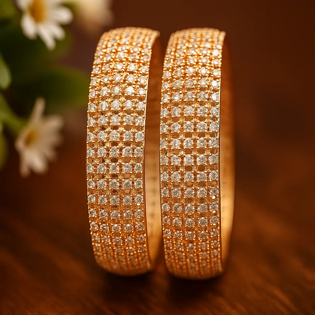 Classic four row diamond studded gold bangles elegant wedding jewelry