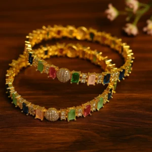 Vibrant rectangular gemstone bangles with diamond beads stylish modern design