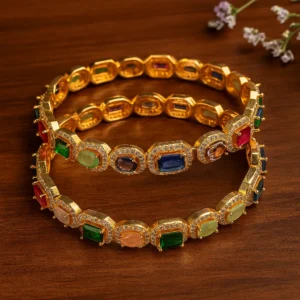Premium octagon gemstone bangles with diamond rim regal traditional design