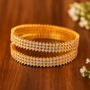 Triple layer diamond cluster gold bangles sparkling festive statement