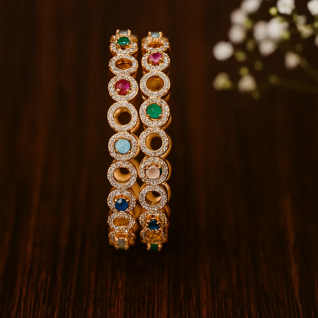 Multicolor gemstone circle bangles with diamond accents stylish festive and bridal accessory
