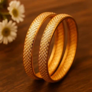 Textured net pattern gold bangles with fine diamond finish timeless everyday luxury wear
