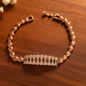 Rose Gold Heart Link CZ Pave Bar Bracelet