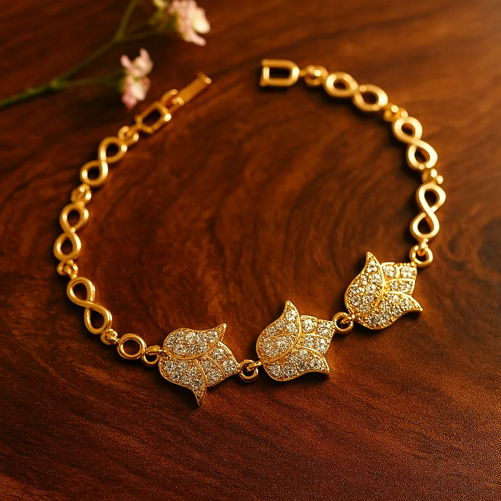 Gold Lotus Motif Infinity Link CZ Bracelet