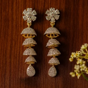 Floral diamond drop earrings in gold and silver tones perfect for party and cocktail looks