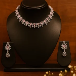 pink stone diamond necklace set