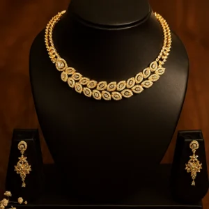 Elegant gold leaf motif necklace set for weddings and festive occasions|