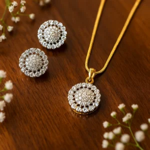 Double Layer Diamond Cluster Pendant Earring Set