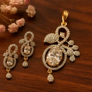 Leaf Design Statement Pendant Earring Set