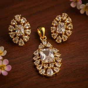 Royal Square Cut Crystal Pendant Earring Set