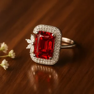 Ruby Red Square Floral CZ Ring