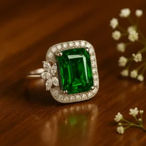 Emerald Green Square Floral CZ Ring