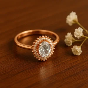 Rose Gold Oval Halo Solitaire Ring