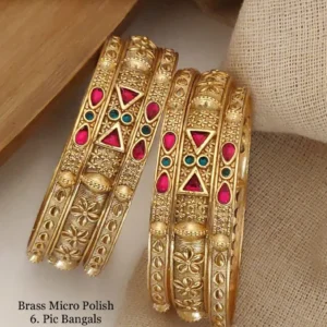 designer micro polish gold bangles with pink and green stones