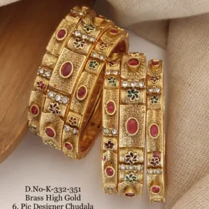 royal designer chudda bangles with ruby stone and floral carving