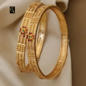 Floral motif kadli bangles with textured gold finish