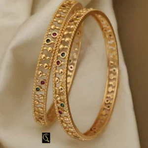 Openwork kadli bangles with colorful stone accents