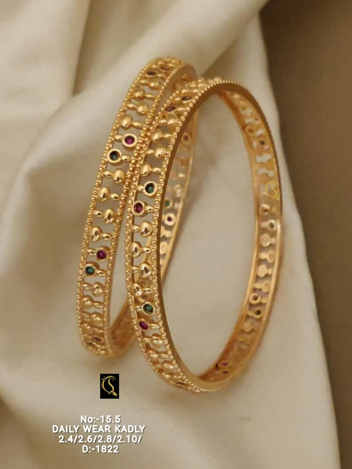 Openwork kadli bangles with colorful stone accents