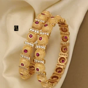 Heavy look kadli bangles with ruby stones and cz shine