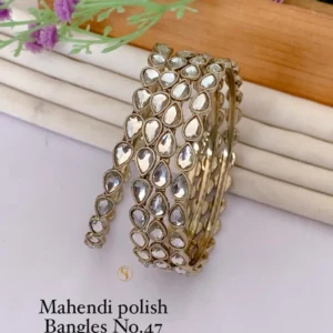 Mahendi polish white kundan style premium bangles