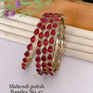 Mahendi polish red teardrop handcrafted bangles