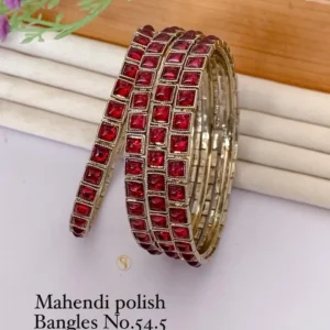 Mahendi polish red square stone statement bangles