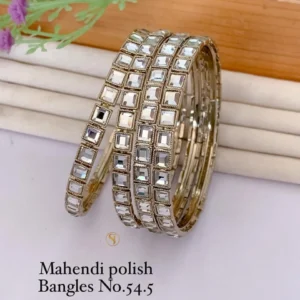 Mahendi polish white mirror cut premium bangles