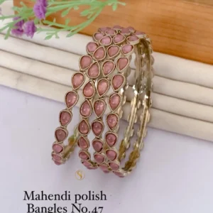 mahendi polish pastel pink teardrop stone bangles