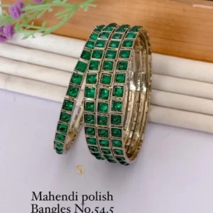 mahendi polish emerald green square stone bangles