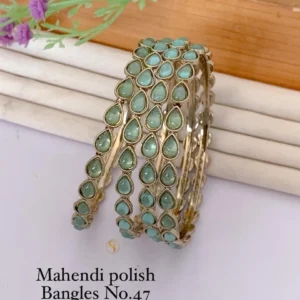mahendi polish mint green teardrop design bangles