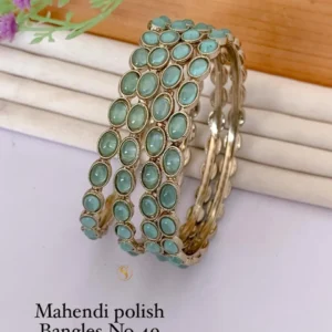 mahendi polish mint green oval stone bangles