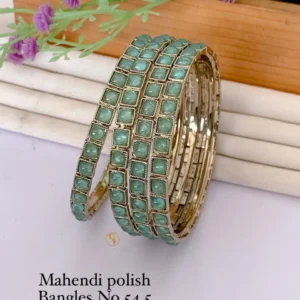mahendi polish mint green square stone bangles