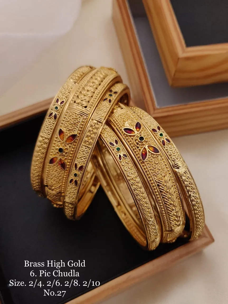 brass high gold six piece chudla design bangles