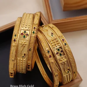 brass high gold six piece chudla floral engraved bangles