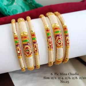 Cream mina chudla bangles with vibrant color enamel and traditional handcrafted design