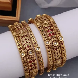 Designer Red Meena Work Brass Chudla Bangles for Women