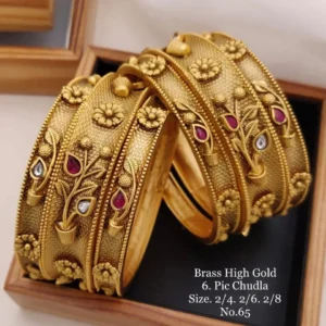 Heavy Carved Gold Finish Chudla Bangles for Bridal Wear