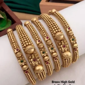 Ruby Stone Pattern High Gold Chudla Bangles Set