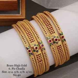 Antique Gold Finish Chudla Bangles with Floral Detailing