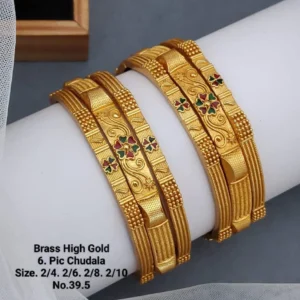 Classic High Gold Chudla Bangles with Beaded Carving