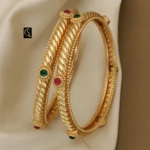 Twisted rope kadli bangles with colorful stones and festive shine