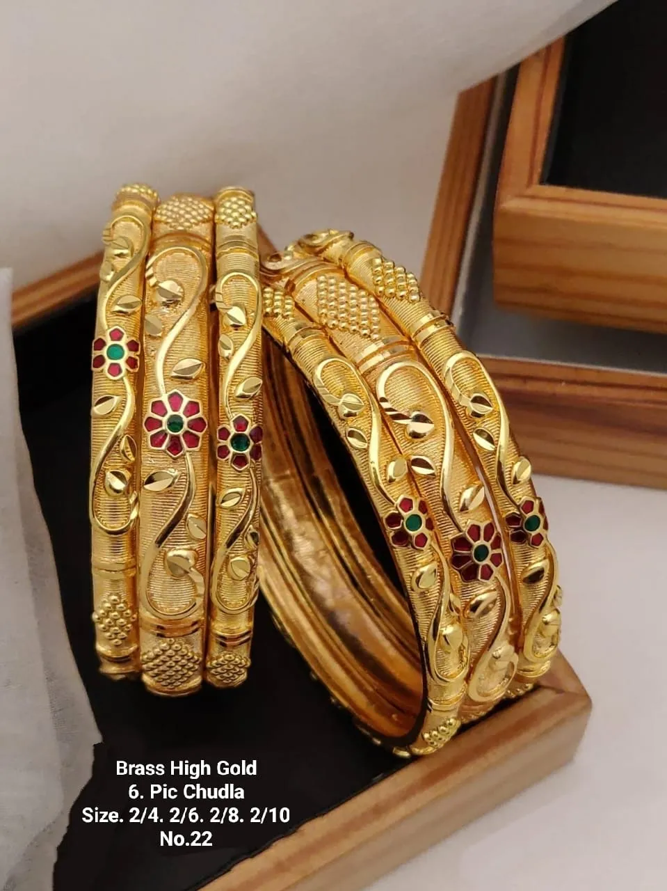 Premium Floral Engraved High Gold Chudla Bangles Set