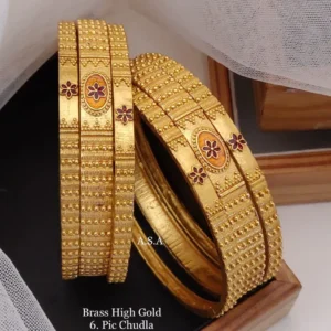 Brass high gold embossed floral motif heavy chudi bangles