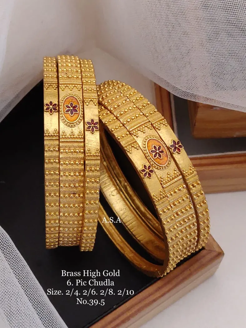 Brass high gold embossed floral motif heavy chudi bangles