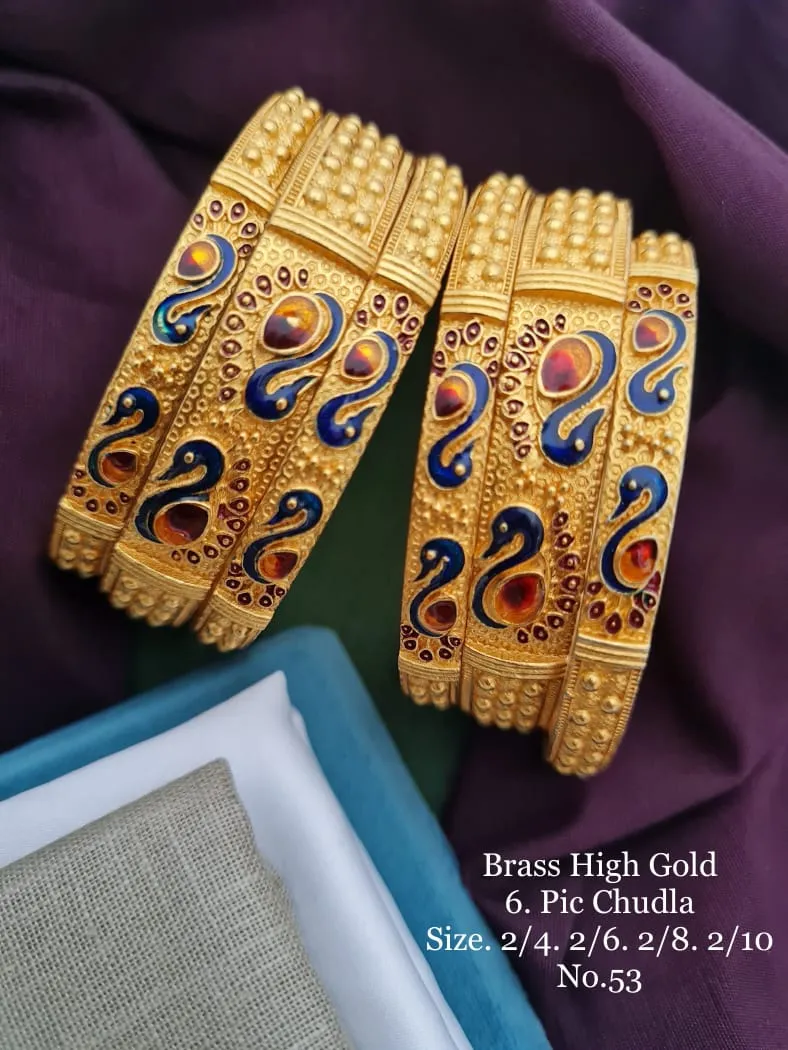 Brass high gold peacock design enamel work chudi bangles