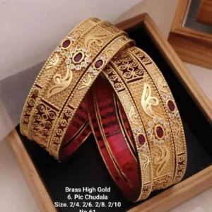 Brass high gold ruby stone engraved heavy bridal chudi bangles