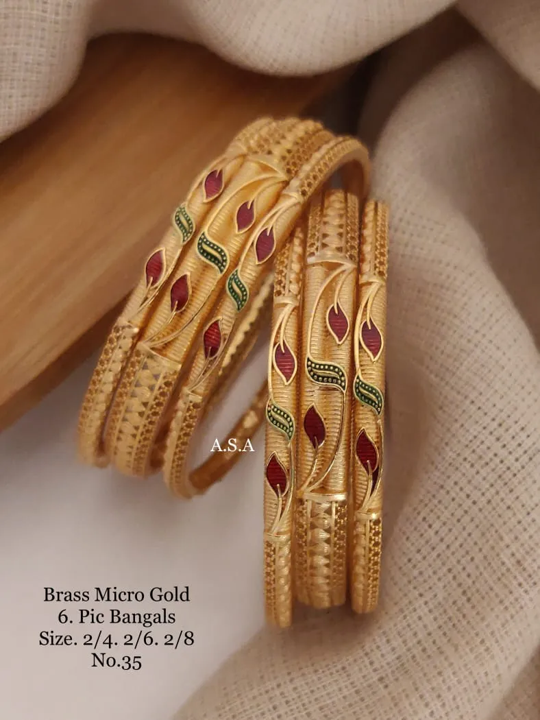 Brass micro gold leaf pattern designer bangles for daily wear