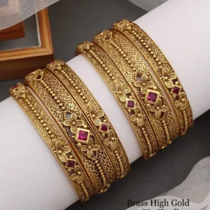 Brass high gold antique finish floral carving chudi set for women