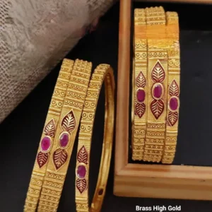 Brass high gold elegant ruby stone carved premium chudi set